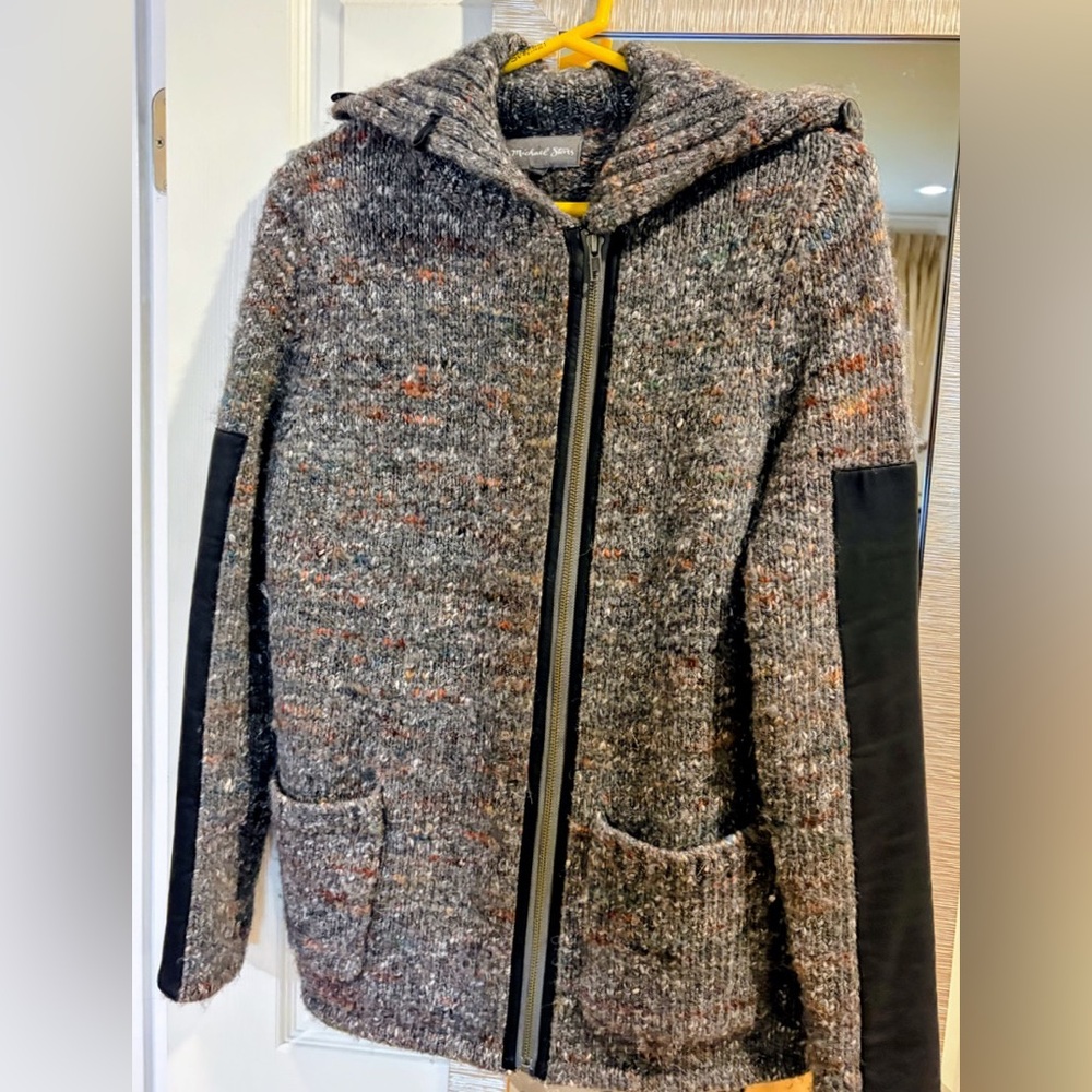 Michael Stars Asymmetrical Zip Cardigan Jacket - Wool Gray Multi